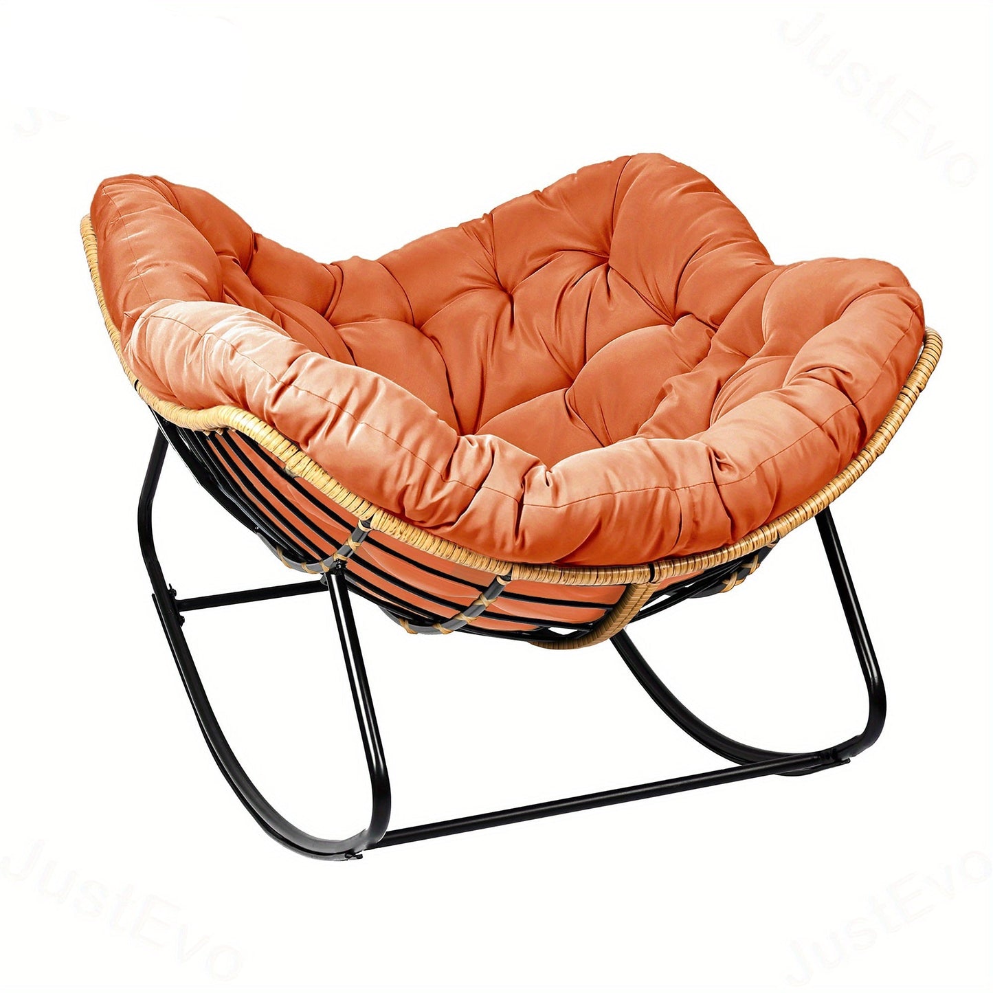 Schommelstoel – Relaxstoel – Loungestoel – Fauteuil – Voedingsstoel – Carbon Stalen Frame – Verstelbare Rugleuning – Oranje