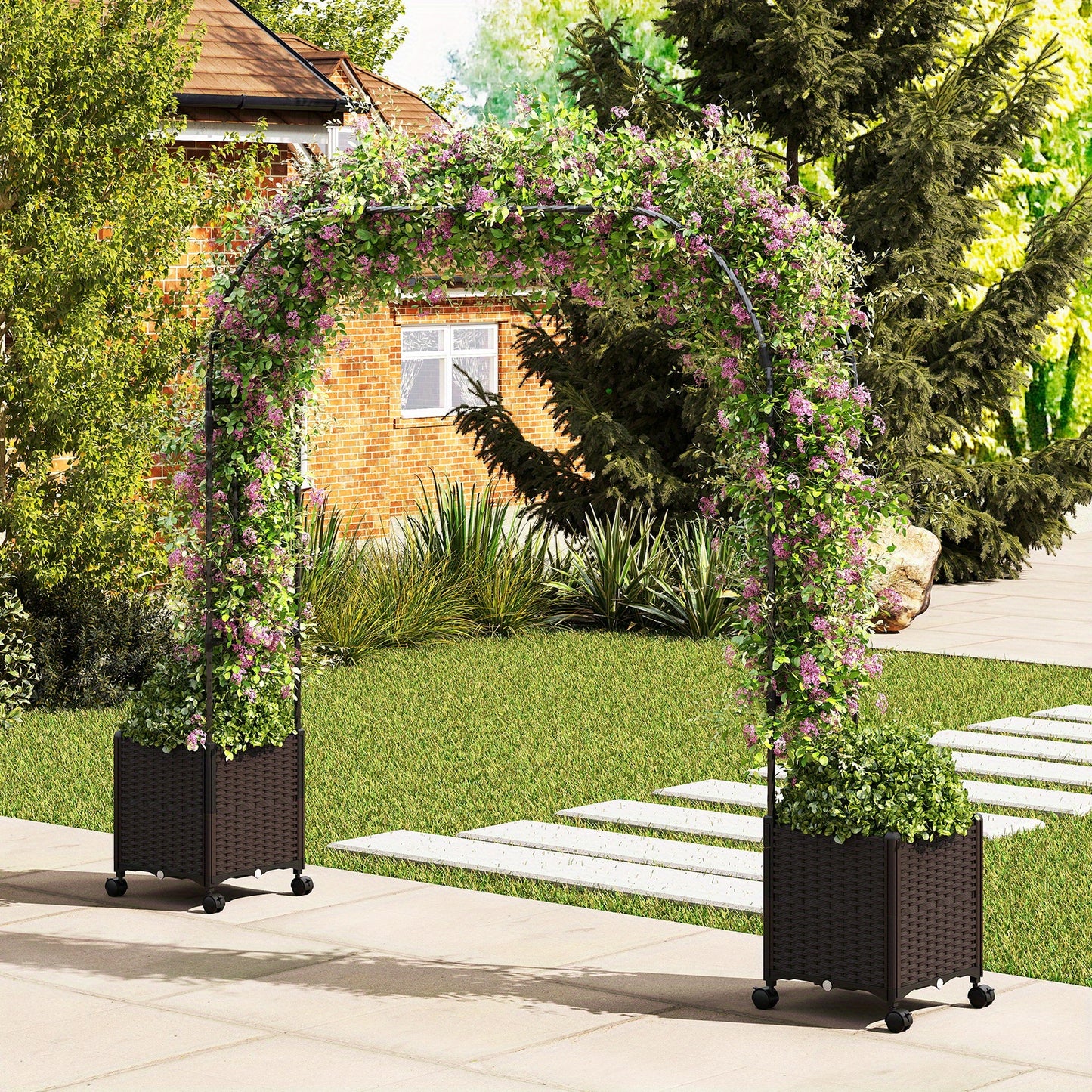 Tuinboog – Klimrek – Klimpaal – Tuinarche – Klimplantsteun – Zwart-Bruin – Zelfbewateringssysteem – Weerbestendig Metalen Frame 201 cm Hoog
