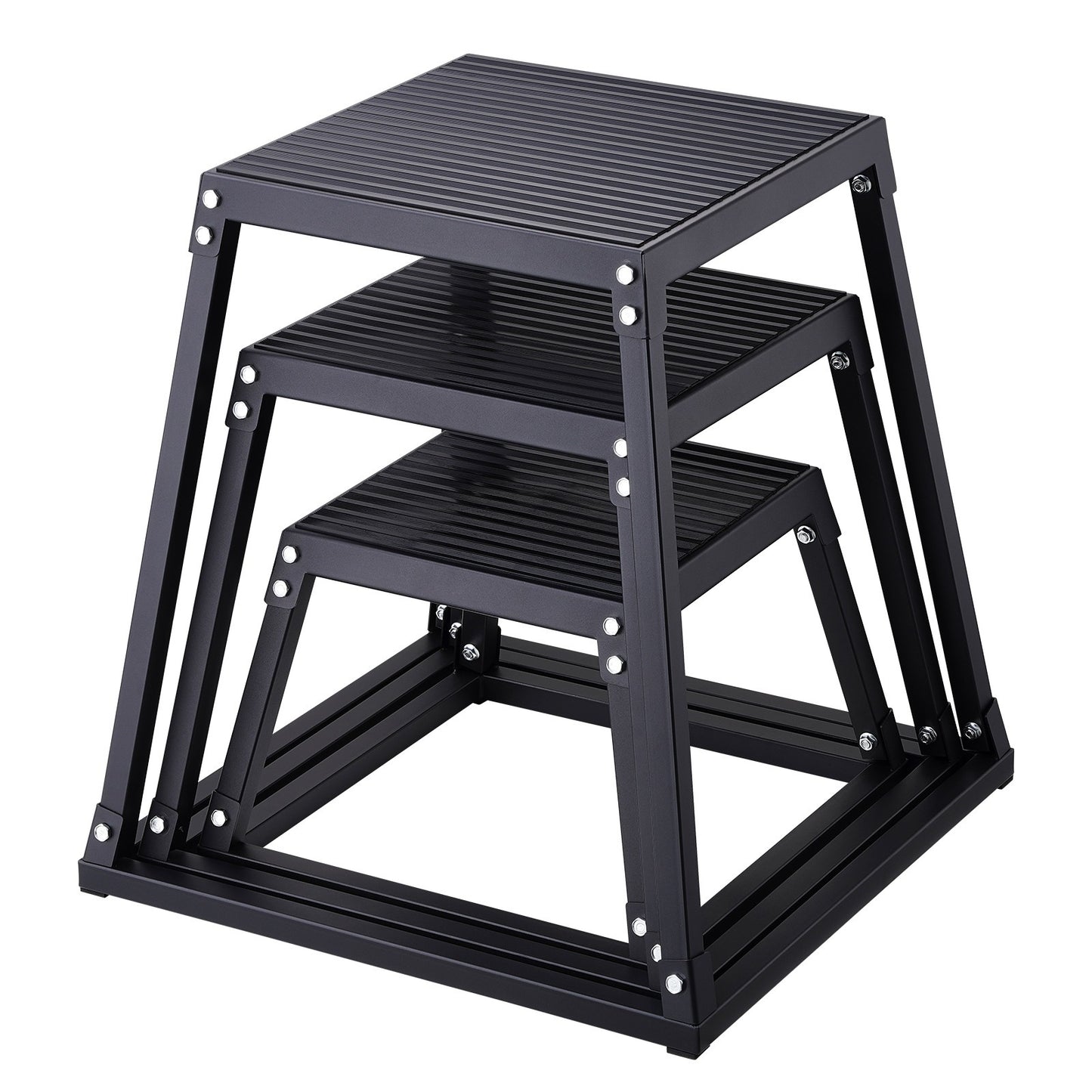 Plyometrische Jump Boxes – Plyo Box Set – Springbox – Fitness Stapelbox – Trainingsplatform – 3 Maten 30/45/60 cm – Anti-Slip Oppervlak – Stevig Metaal