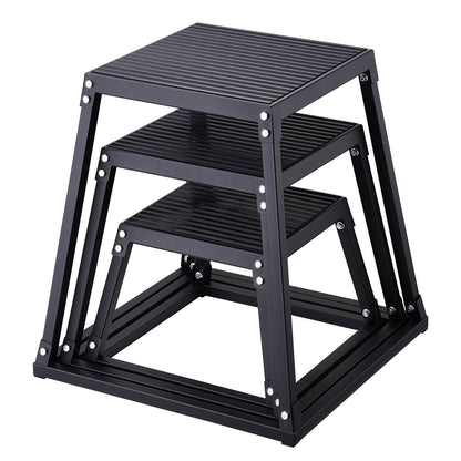 Plyometrische Jump Boxes – Plyo Box Set – Springbox – Fitness Stapelbox – Trainingsplatform – 3 Maten 30/45/60 cm – Anti-Slip Oppervlak – Stevig Metaal
