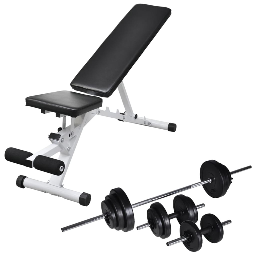 Halterset – Dumbbellset – Halterstang – Fitnessgewichten – Krachttraining – Verstelbare Trainingsbank – Compleet 30,5 kg Gewichtenspakket