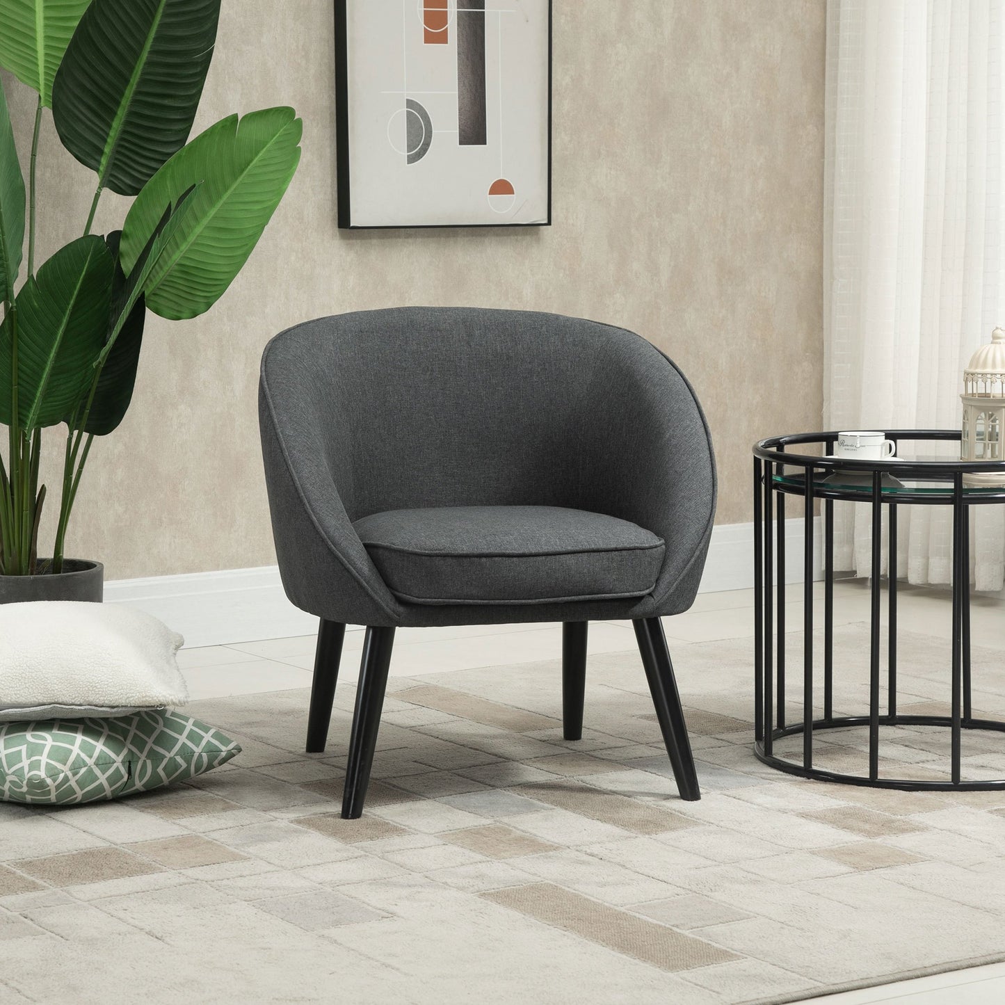 Fauteuil – Leunstoel – Relaxstoel – Zithoekstoel – Grijze Linnenlook – Draagvermogen 150 kg – Compact 71x65x75 cm