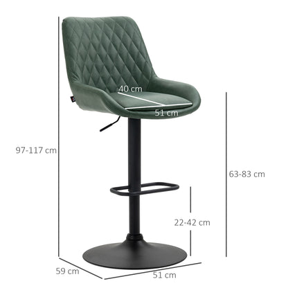 Barstoel Set – Barkrukken – Hoge Stoelen – Keukenstoelen – Draaiende Krukken – Verstelbare Hoogte – Donkergroen Kunstleer – Stalen Onderstel – Met Rugleuning En Voetensteun