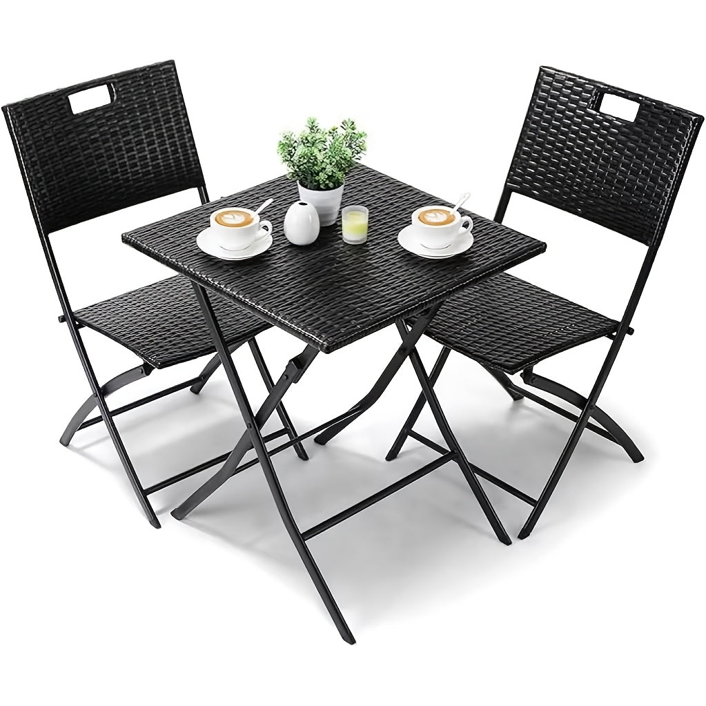 Courtyard Pub Table And Chair 3pcs Set, Rattan Balcony Furniture, Bistro Garden Furniture, 1 Folding Table And 2 Chairs, Folding Balcony Furniture, Folding Furniture Chair For Balcony, Terrace And Garden