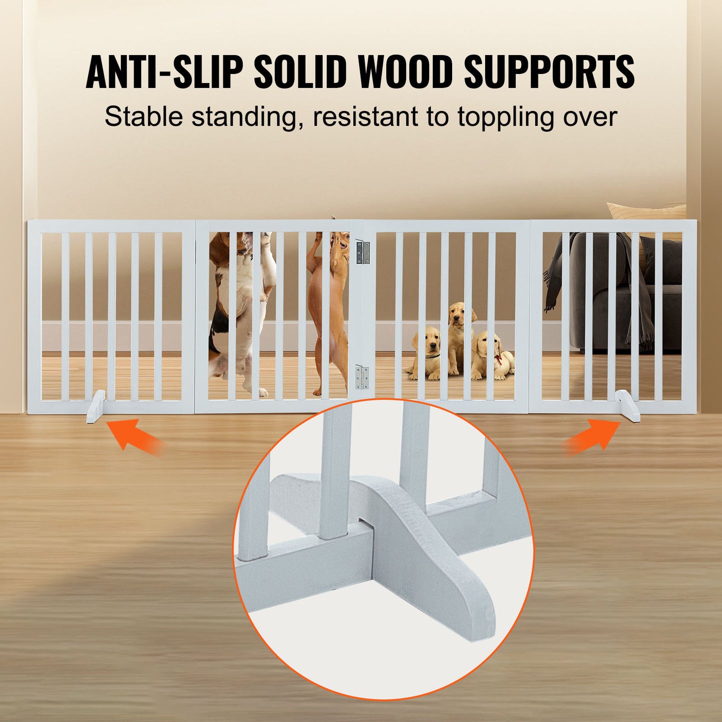 Vrijstaande Hondenbarrière – Houten Hondenhek – Draagbare Pupafscheiding – Uitklapbare Huisdierpoort – Flexibele Huisdiervanger – Massief Hout – Anti-slip Voeten