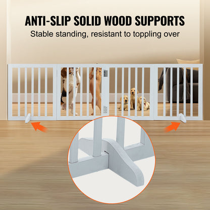 Vrijstaande Hondenbarrière – Houten Hondenhek – Draagbare Pupafscheiding – Uitklapbare Huisdierpoort – Flexibele Huisdiervanger – Massief Hout – Anti-slip Voeten