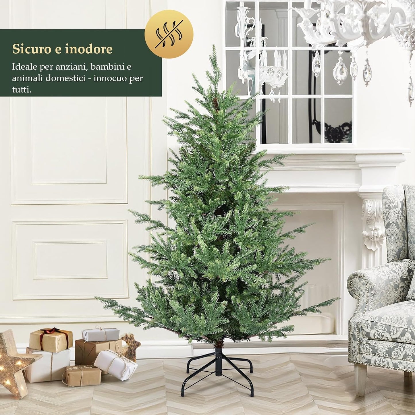 Kunstkerstboom – Nepboom – Kerstversiering – Dennenboom – Winterdecoratie – 150 cm Hoog – 90% PE Injection Moulded Realistisch Design – Inclusief Metalen Standvoet & Handschoenen
