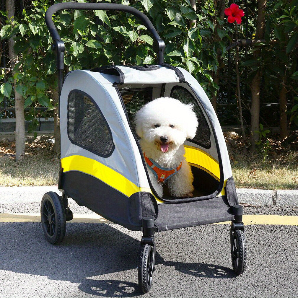 Hondenwagen Compact – Huisdier Buggy – Dierenwagen – Draagwagen – Kattenwagen – Vier Wielen – Opvouwbaar – Veilig Met Remmen