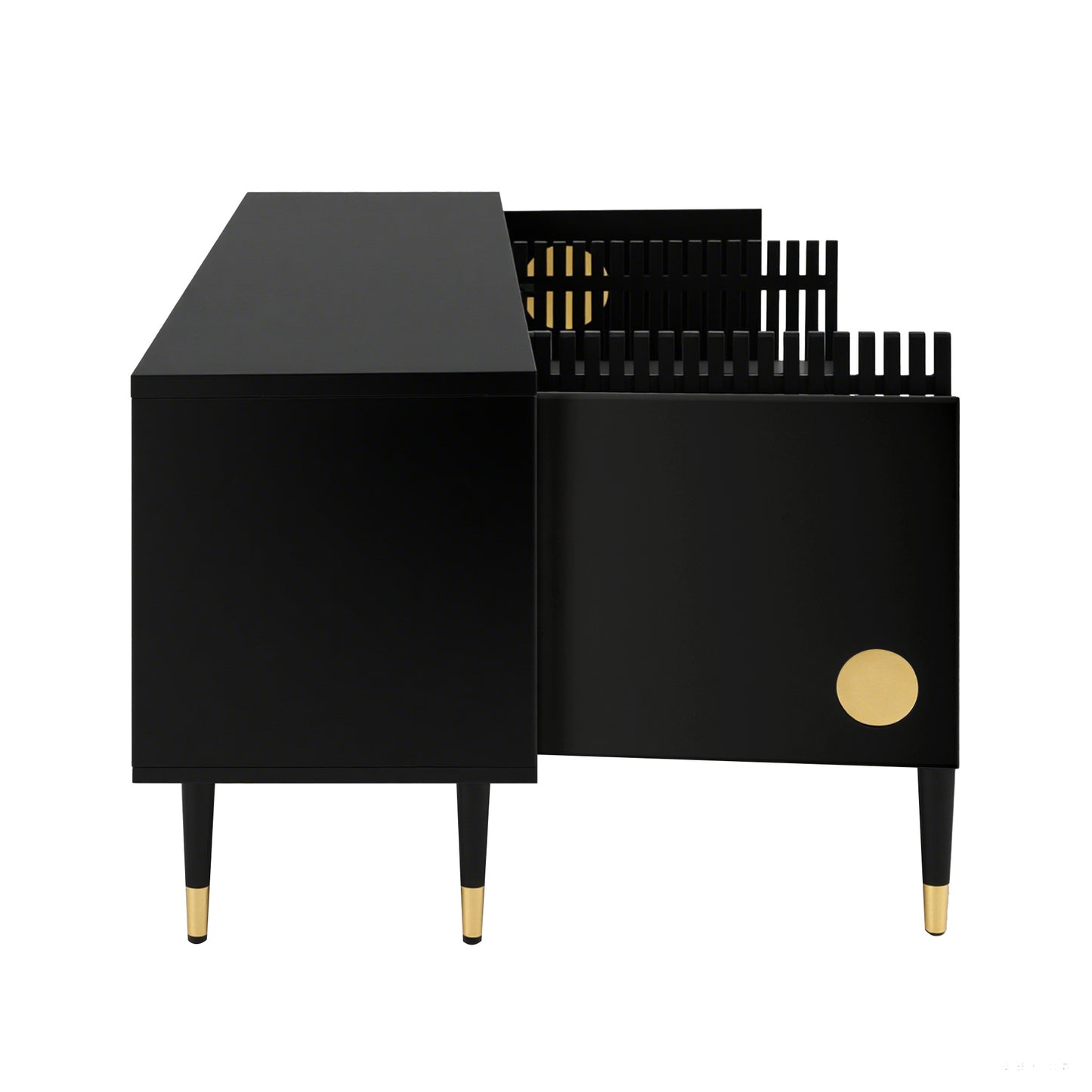 TV-meubel – Lowboard – TV-kast – TV-dressoir – Tv-meubel Zwart – Lattice Front Met Gouden Accenten – 170x36x54 cm – Verstelbare Poten & Kabeldoorvoer