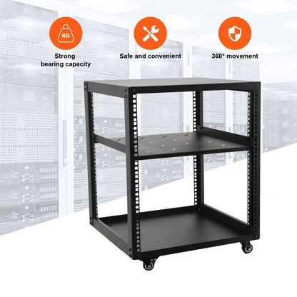 12U Open Frame Serverrek – Serverkast – Netwerkrek – Serverrack – Kabelrek – Verstelbare Diepte 23-40 Inch – Zwart Koudgewalst Staal Met Wielen