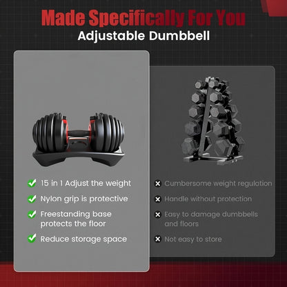 HAKENO 24Kg Adjustable Dumbbell, a Versatile 15-In-1 Weight System with Quick-Change Automatic Adjustments And Weight Plates for Home Fitness.