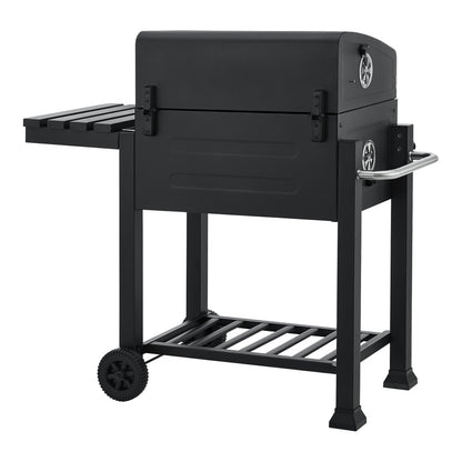 Grillwagen – Barbecuewagen – Houtskoolgrill – Tuingrill – BBQ Trolley – Ruime Grilloppervlakte 105x114x47,5 cm – Ingebouwde Thermometer & Traploze Houtskoolhoogteverstelling