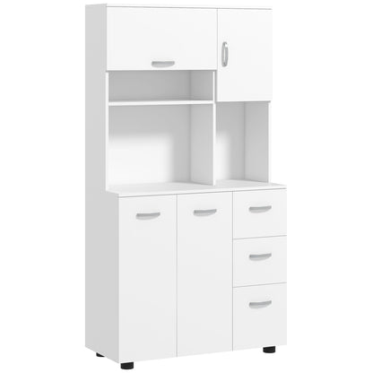 Keukenkast – Buffetkast – Opbergkast – Ladekast – Voorraadkast – Wit – 3 Lades & 3 Planken – Compact 89x39,5x168 cm