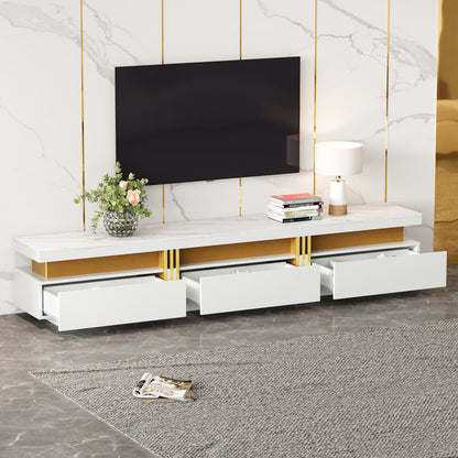 Lowboard TV-meubel – TV Meubel – TV Kast – TV Dressoir – Entertainment Center – Marmerlook – 200x40x42 cm – Geschikt Tot 90 Inch – 3 Lades – Kabelmanagement