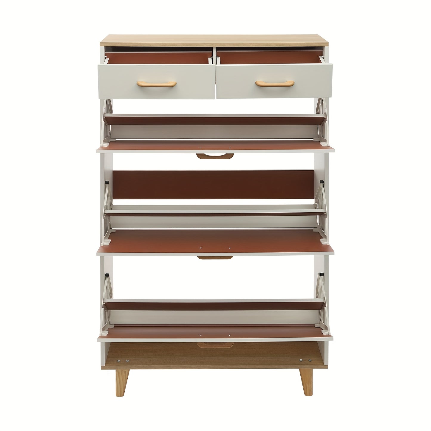 Schoenenkast – Schoenopberger – Schoenrek – Schoenenkastje – Schoenenmeubel – Vrijstaand – Warm Wit – 80 cm Breed – Massief Hout – 2 Laden – 15 Paar Opbergruimte