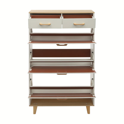 Schoenenkast – Schoenopberger – Schoenrek – Schoenenkastje – Schoenenmeubel – Vrijstaand – Warm Wit – 80 cm Breed – Massief Hout – 2 Laden – 15 Paar Opbergruimte