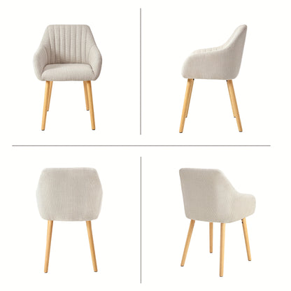 Set van 2/4/6 Minimalistische Eetkamerstoelen – Comfortabele Stoelen met Rugleuning, Armleuningen en Houten Poten – Beige, Voor Eetkamer en Hal