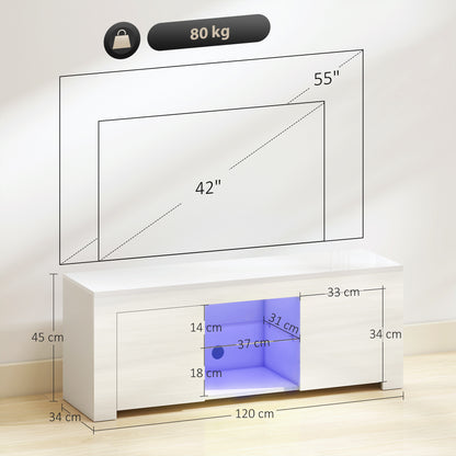 Tv-meubel – TV-kast – Media-meubel – Dressoir – Lowboard – Wit Spaanplaat – LED-verlichting – Glazen Plank – 2 Deuren – Kabeldoorvoer