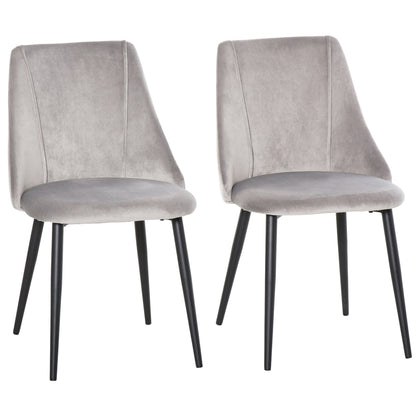 Eetkamerstoel – Keukenstoel – Stoel Met Rugleuning – Zitstoel – Veloursstoel – Grijs – Ergonomisch Design – Stabiel Metalen Frame