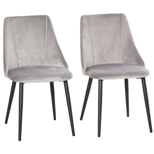 Eetkamerstoel – Keukenstoel – Stoel Met Rugleuning – Zitstoel – Veloursstoel – Grijs – Ergonomisch Design – Stabiel Metalen Frame