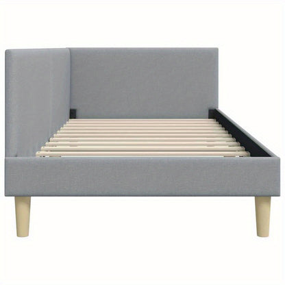 Hoekbankbed – Slaapbank – Bedbank – Loungesofa – Bedbank Hoek – Lichtgrijs – Massief Hout & Metaal – 90x190 cm – Ruimtebesparend & Eenvoudig in Elkaar Te Zetten
