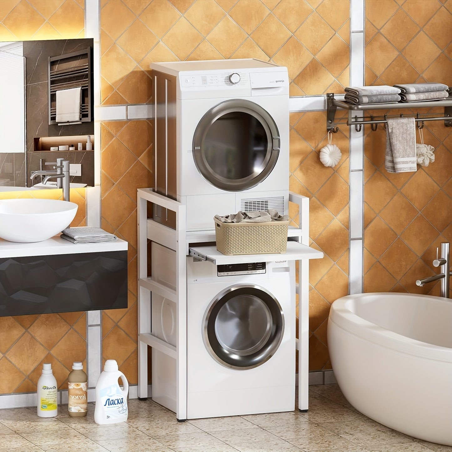 Verhoogstandaard Wasmachine – Wasmachine Onderstel – Drogerstandaard – Wasmachine Rek – Verstelbare Standaard – Hoogte Verstelbaar Tot 115 cm – Draagvermogen Tot 350 kg – Wit