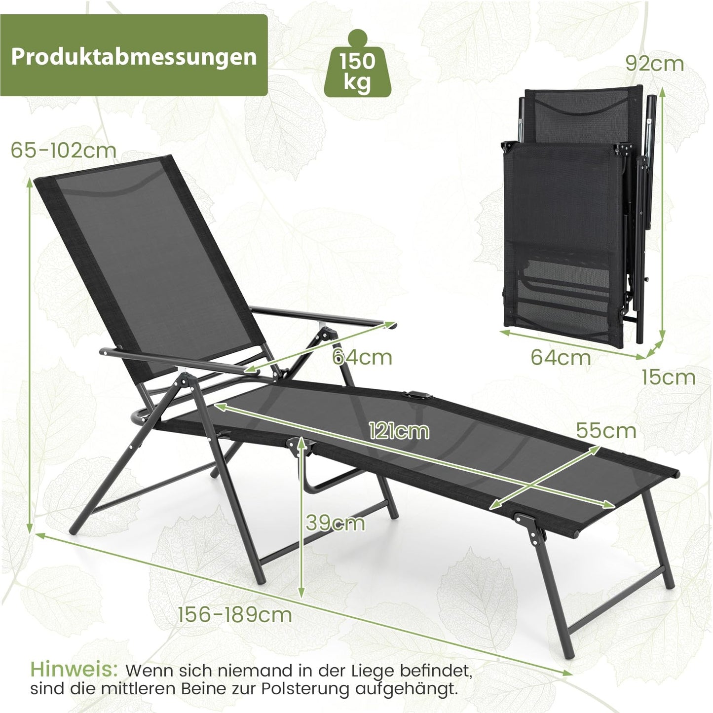 Tuinstoelen – Ligstoelen – Tuinbanken – Ligbedden – Buitenstoelen – Verstelbare Rugleuning – Stevig Metalen Frame – Zwart