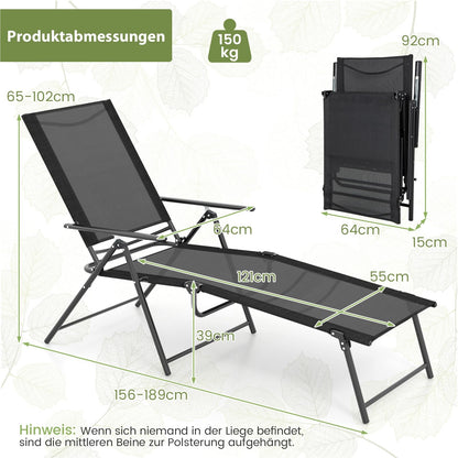 Tuinstoelen – Ligstoelen – Tuinbanken – Ligbedden – Buitenstoelen – Verstelbare Rugleuning – Stevig Metalen Frame – Zwart