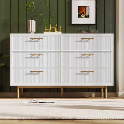 Ladekast – Ladenkast – Kommode – Dressoir – Opbergkast – Wit – 6 Lades – Compact Design Met Gouden Handgrepen – 68,5 cm Hoog