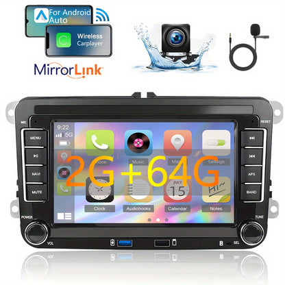 Android Autoradio – Multimedia Radio – Auto Muziekspeler – Navigatiesysteem – Touchscreen Stereo – 7 Inch HD IPS Scherm – Draadloze CarPlay & Achteruitrijcamera