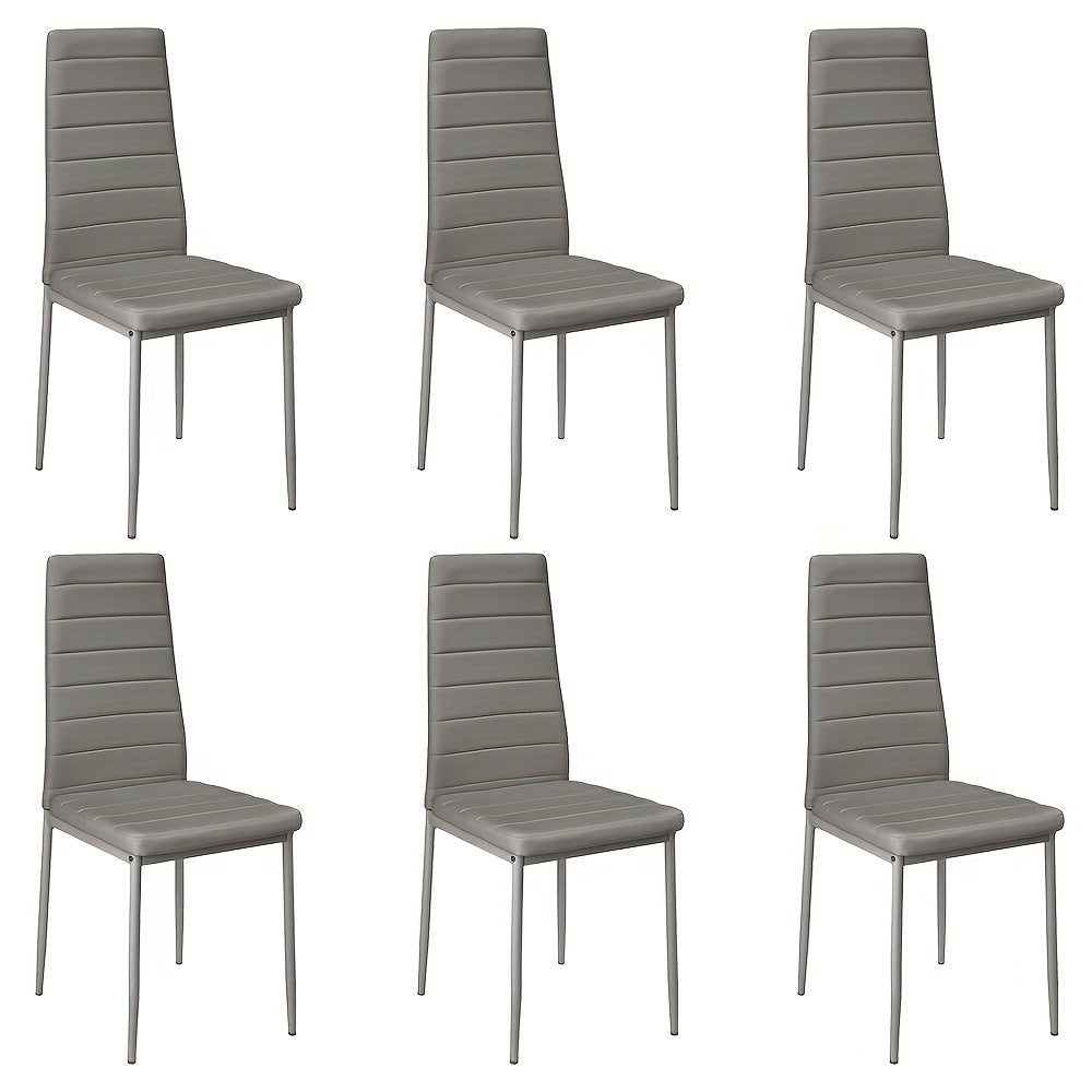 Set van 6 Eetkamerstoelen – Grijs Kunstleer met Stevige Metalen Poten – Moderne en Comfortabele Stoelen voor Keuken of Eetkamer