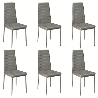 Set van 6 Eetkamerstoelen – Grijs Kunstleer met Stevige Metalen Poten – Moderne en Comfortabele Stoelen voor Keuken of Eetkamer