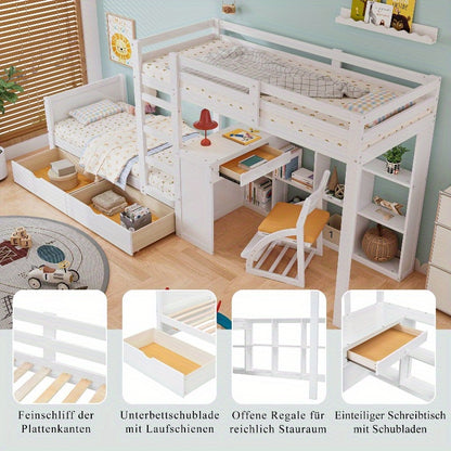 Bureaubed – Stapelbed – Kinderbed – Eenpersoonsbed – Slaapbank – Modern Design – Stevig Metalen Frame Met Bekleed Hoofdeinde – 90x200 cm