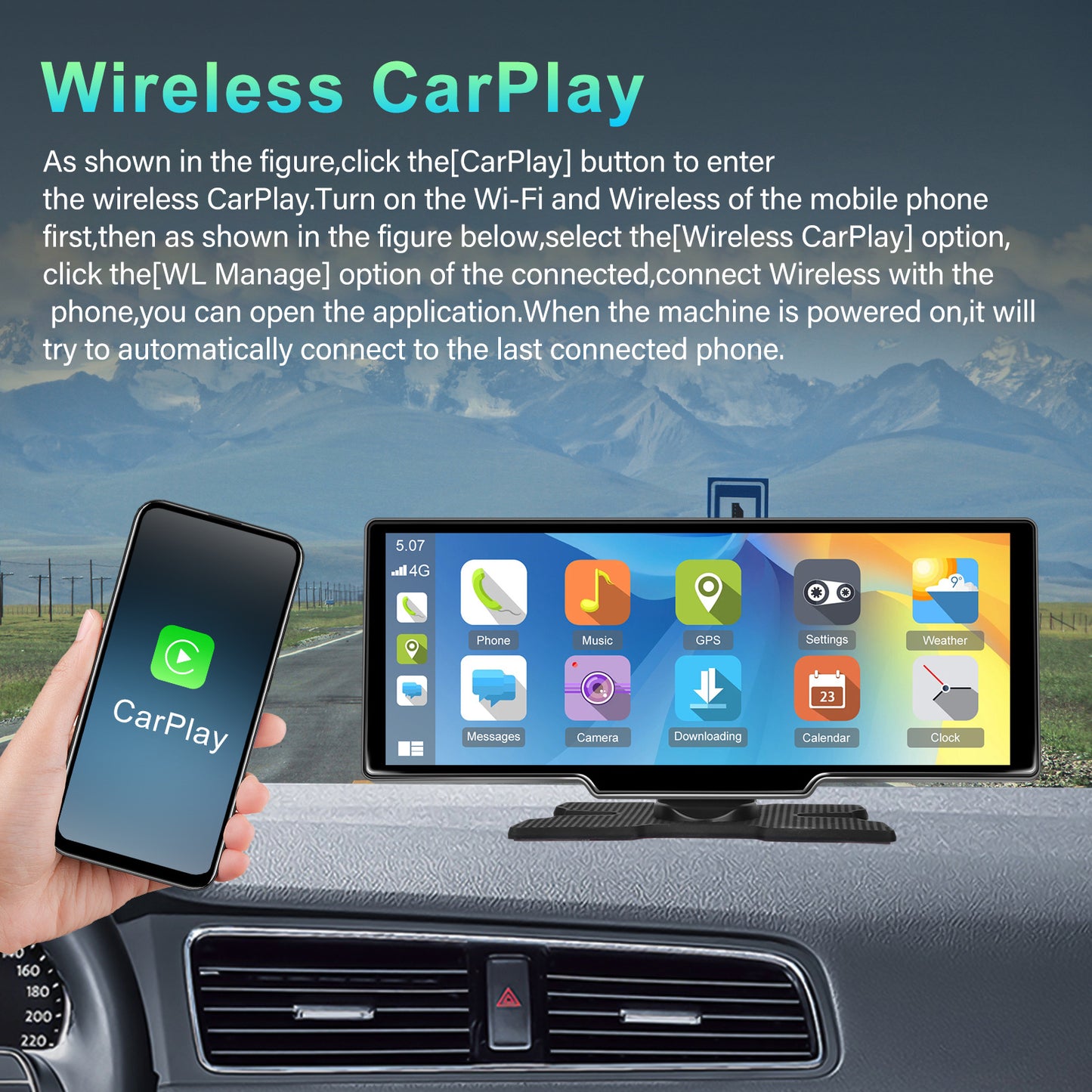 8-Core 2+32G Unique Android 13.0 Carplay Display Android auto Suppport Rear Camera Supports WiFi GPS Android Auto Dashboard Video Recorder, Without Battery