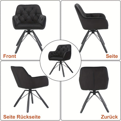 360° Draaibare Eetkamerstoelen – Draaistoelen – Velvet Stoelen – Bureaustoelen – Zwarte Stoelen – Set Van 2 – Ergonomisch Met Armleuningen – Stevige Metalen Pootjes