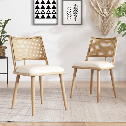 Set of 2 Modern White Rattan Dining Chairs - Lightweight Wicker-like Indoor/Outdoor Furniture with Natural Beige Backrest &, -Compatible (No Padding), Sturdy Metal-Free Frame for, Balcony, - Easy Assembly
