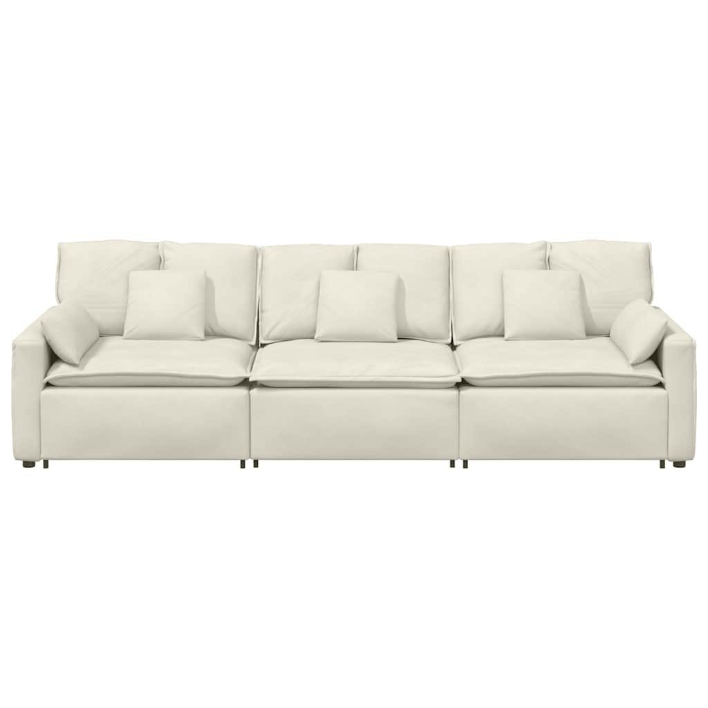 Hoekbank – Modulaire Bank – Loungeset – Zitbank – U-Bank – Fluwelen Bekleding – Stevig Metaalframe – Crèmekleur