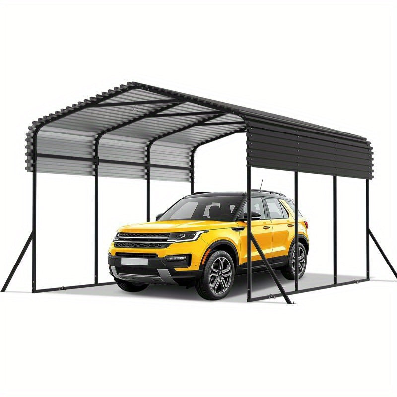 NAIZY Large Metal Carport Garage with Trapezoidal Panels - Sturdy Outdoor Vehicle Shelter for Cars, Trucks, SUVs - Durable Weather-Resistant Design, Easy Assembly, No Electricity Needed, Car Shelter, Sleek Metallic Finish, Ro