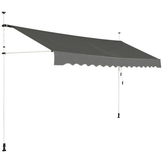 Knikarmzonwering – Balkonzonwering – Klemluifel – Zonnescherm – Uitschuifbaar – Aluminium Frame – Verstelbare Hoogte 400x120 cm – Grijs