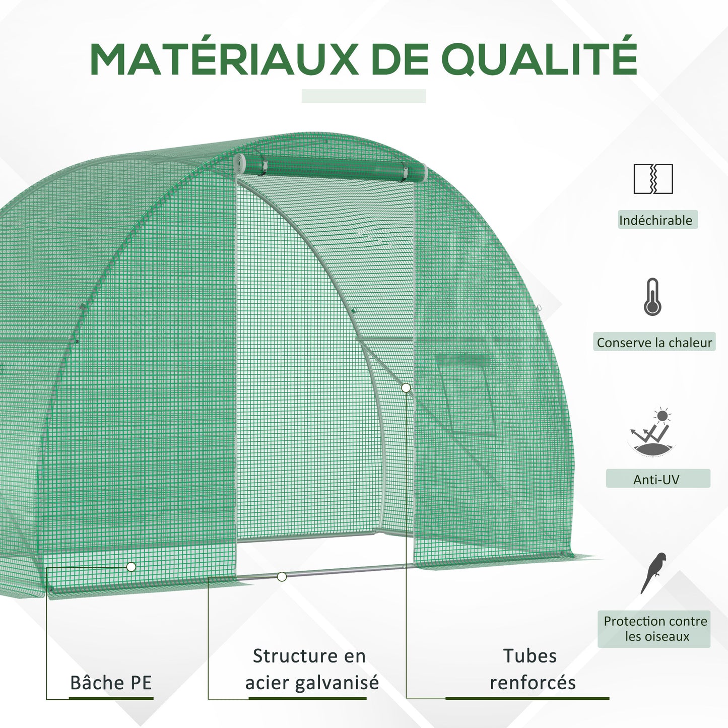Tunnelkas – Kweekkas – Serre – Groentekas – Beschermhoes – 4,5 m² – Gehard Stalen Frame – Zipper Deur en 2 Roll-Up Ramen – Groen