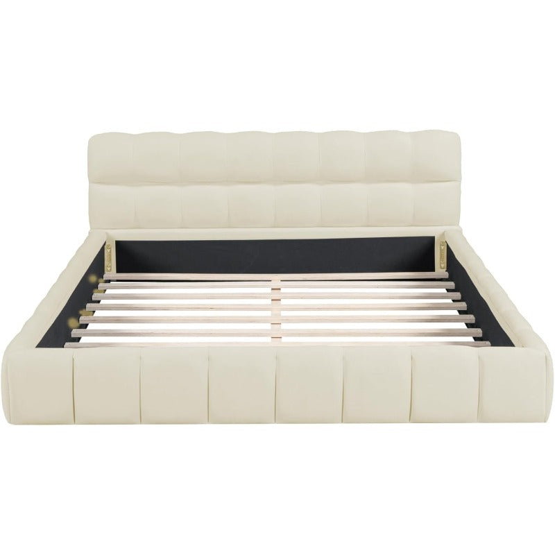 Tweepersoonsbed – Gestoffeerd Bed – Bedframe – Slaapbank – Boxspring – 140x190 cm – Ademend Linnen Stof – Comfortabel Hoofdbord