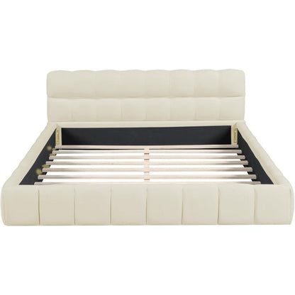Tweepersoonsbed – Gestoffeerd Bed – Bedframe – Slaapbank – Boxspring – 140x190 cm – Ademend Linnen Stof – Comfortabel Hoofdbord