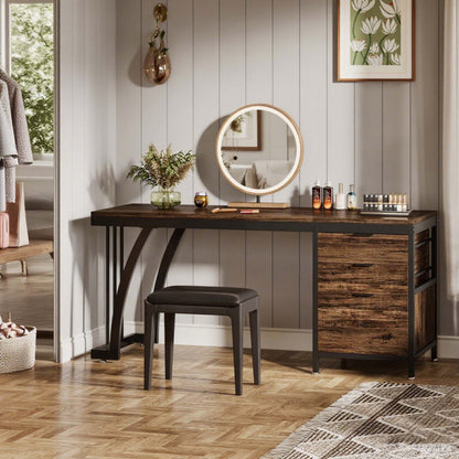 Bureau – Computertafel – Werkplek – Schrijftafel – Computerbureau – 150 cm Breed Werkblad – Stevig Metalen Frame Met 3 Ruime Lades – Massief Hout & MDF – Verstelbare Pootjes – Rustic Brown