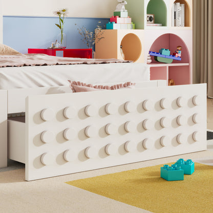 Eénpersoonsbed – Eenpersoonsbed – Kinderbed – Jongerenbed – Studentenkamerbed – Wit MDF Bedframe – Opbergruimte Onder Bed – Lattenbodem Zonder Boxspring – 90x190 cm