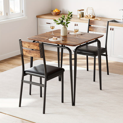 Eettafelset – Eettafel en Stoelen – Dinerset – Keukentafelset – Compacte Tafelset – Ruimtebesparend Ontwerp – MDF Tafelblad met Metalen Frame – Zwart