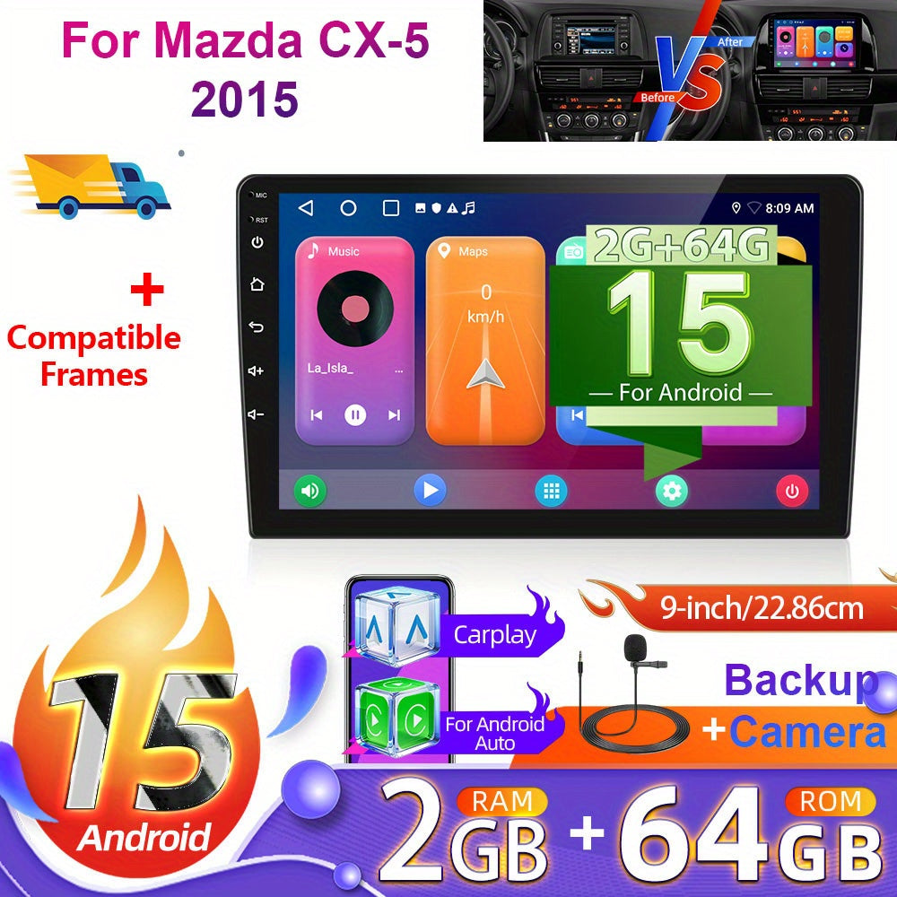 Android 15 Autoradio – Car Stereo – Multimedia Systeem – Navigatie Unit – GPS Radio – 9 Inch HD Touchscreen – Draadloze CarPlay & Android Auto – AHD Achteruitrijcamera & Canbus Integratie
