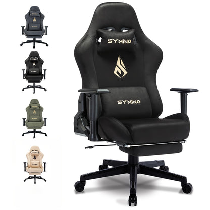 Ergonomische Gamingstoel – Bureaustoel – Gamestoel – Office Chair – Draaistoel – Met Voetensteun & Lendensteun – Memory Foam Kussen & Metalen Frame – Handmatige Verstelbare Rugleuning