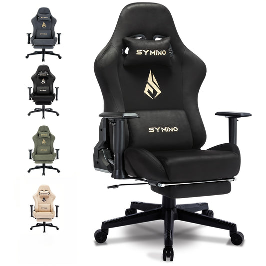 Ergonomische Gamingstoel – Bureaustoel – Gamestoel – Office Chair – Draaistoel – Met Voetensteun & Lendensteun – Memory Foam Kussen & Metalen Frame – Handmatige Verstelbare Rugleuning