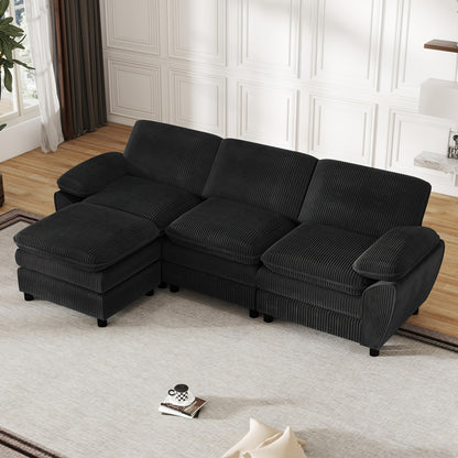 Driezitsbank Zwart – Sofa – Bank – Slaapbank – Fauteuil – Comfortabel Gestoffeerd – Incl. Ottoman – Houten Frame