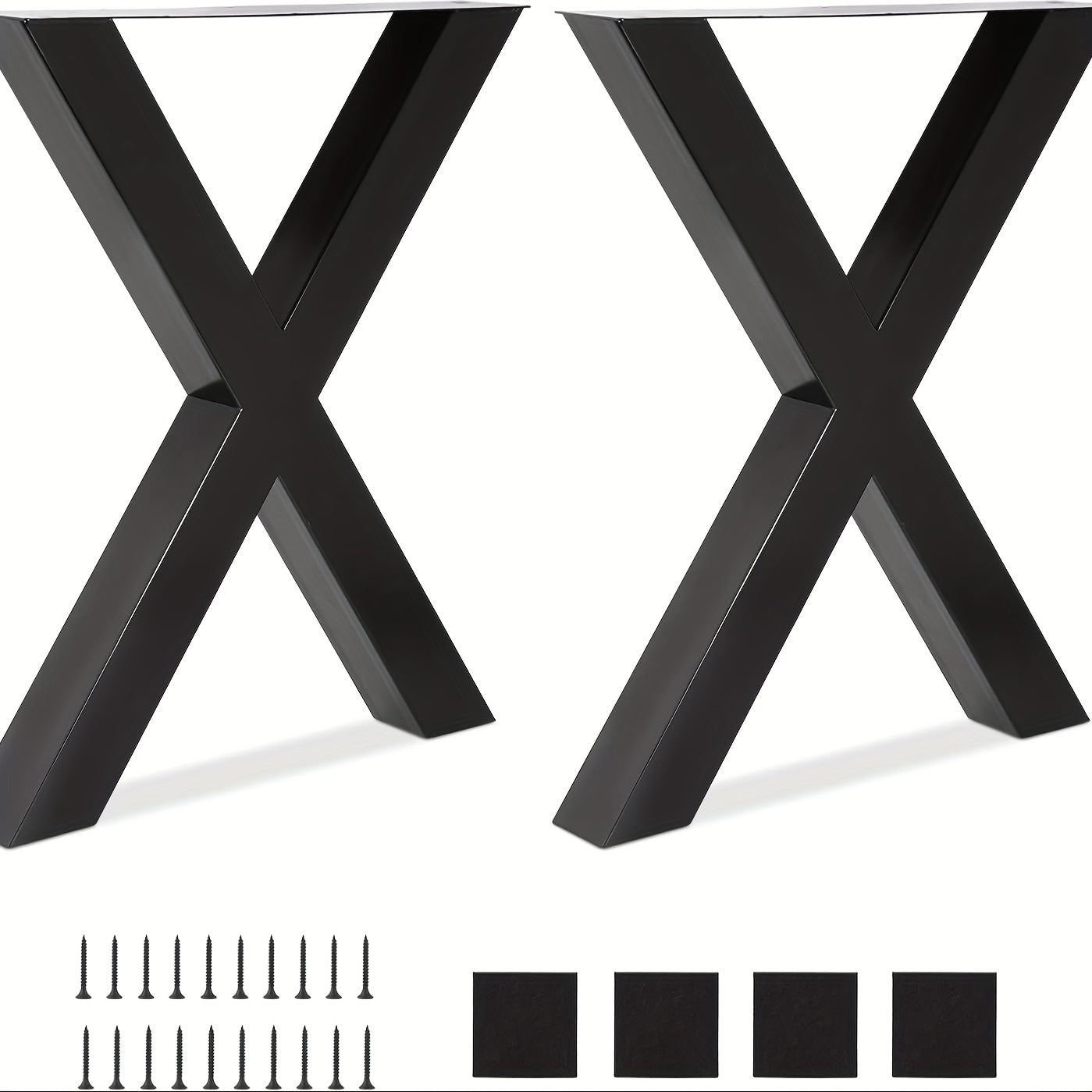 Tafelpoten – Meubelpoten – Tafelpootonderstellen – Tafelonderstellen – Industriële Tafelpoten X-Frame – Stalen Zwarte Glanzende Afwerking – 71 cm Hoog – Eenvoudige Montage Met Vloerbeschermers